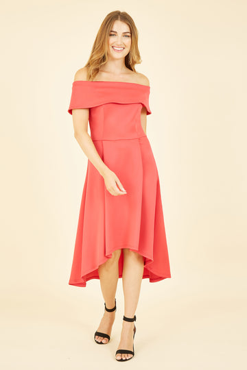 Red Bardot Dipped Hem Dress Mela London